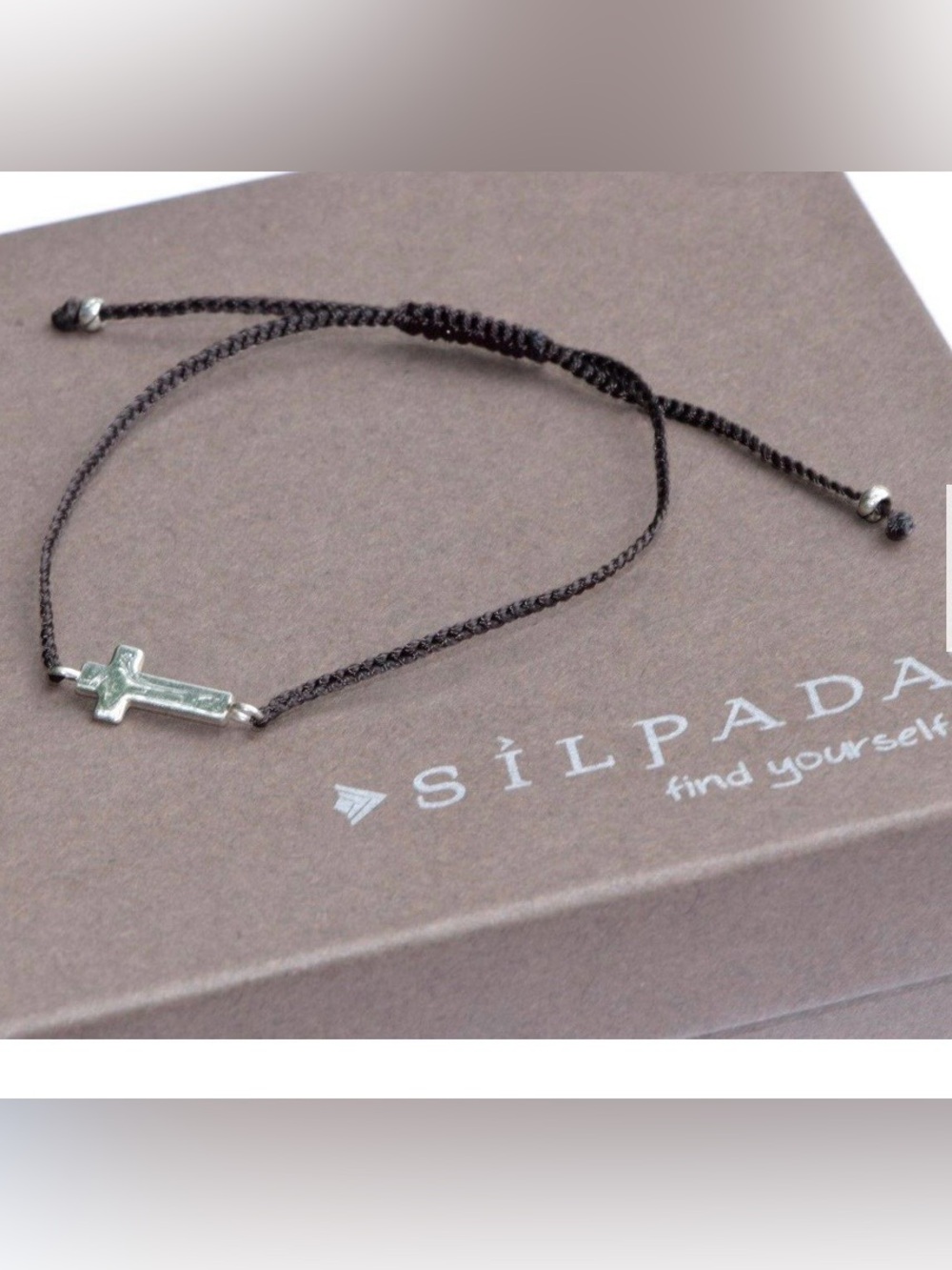 Silpada Dark Brown Adjustable Cord Bracelet w/.925 Sterling Silver Cross - Picture 3 of 5
